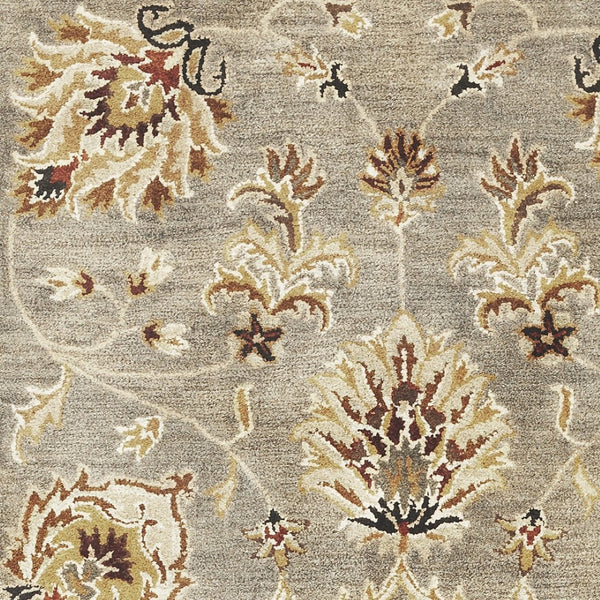 HomeRoots 8' Timeless Gray Brown Ivory Floral Medallion Hand-Tufted Area Rug in New Zealand Lambs Wool 5' X 8' 353133