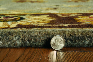 HomeRoots 8' Timeless Gray Brown Ivory Floral Medallion Hand-Tufted Area Rug in New Zealand Lambs Wool 5' X 8' 353133