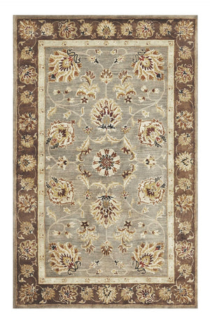 HomeRoots 8' Timeless Gray Brown Ivory Floral Medallion Hand-Tufted Area Rug in New Zealand Lambs Wool 5' X 8' 353133