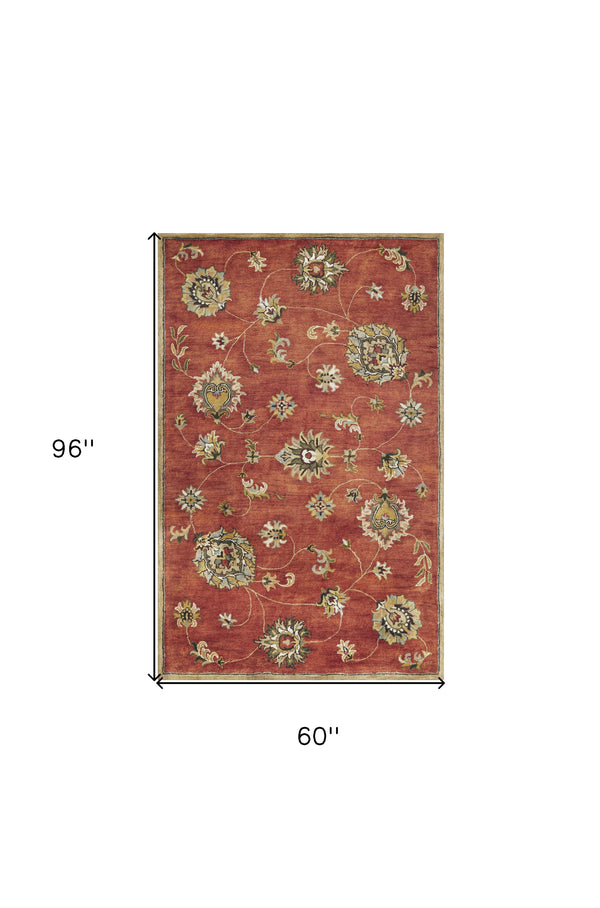 Homeroots 5' X 8' Sienna Floral Vine Wool Indoor Area Rug  Wool 353138