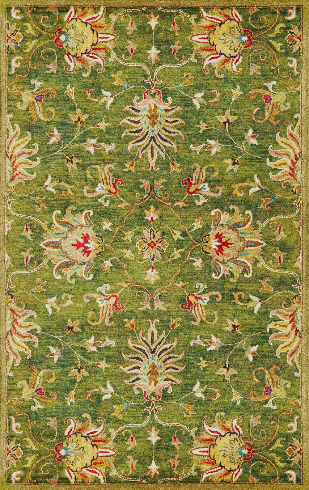 Homeroots 5' X 8' Green And Red Wool Floral Vines Hand Tufted Area Rug  Wool 353139