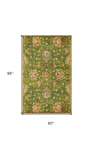 Homeroots 5' X 8' Green And Red Wool Floral Vines Hand Tufted Area Rug  Wool 353139