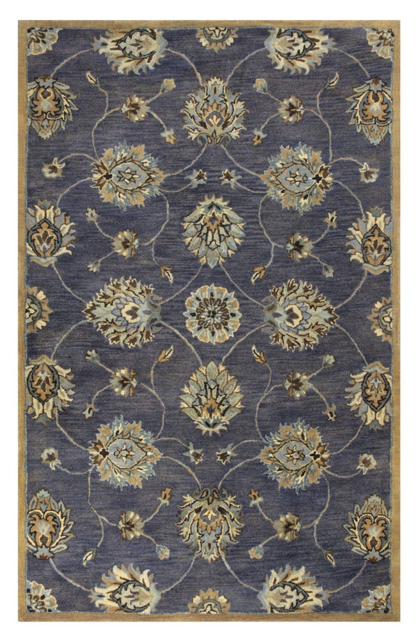 HomeRoots 8' Hand-Tufted New Zealand Lambs Wool Floral Area Rug - Elegant Dark Gray, Green & Brown Design 5' X 8' 353140