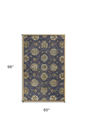 HomeRoots 8' Hand-Tufted New Zealand Lambs Wool Floral Area Rug - Elegant Dark Gray, Green & Brown Design 5' X 8' 353140