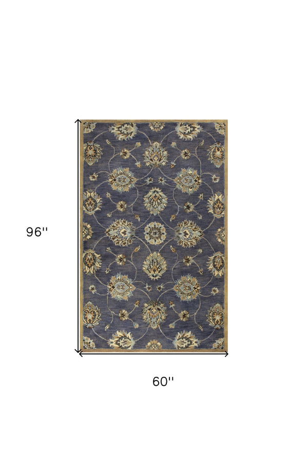 HomeRoots 8' Hand-Tufted New Zealand Lambs Wool Floral Area Rug - Elegant Dark Gray, Green & Brown Design 5' X 8' 353140