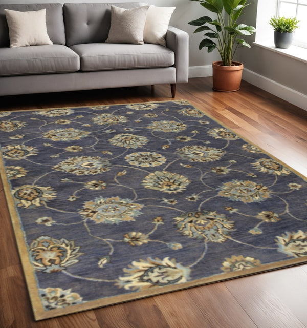 HomeRoots 8' Hand-Tufted New Zealand Lambs Wool Floral Area Rug - Elegant Dark Gray, Green & Brown Design 5' X 8' 353140