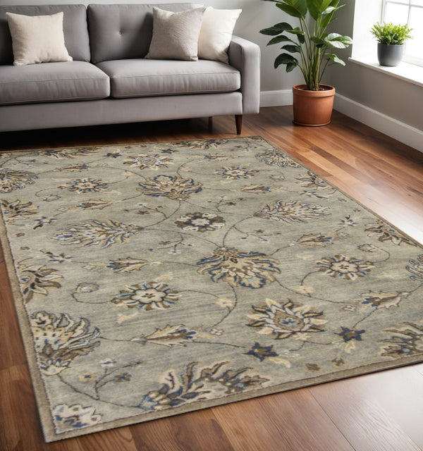 HomeRoots 8' Hand-Tufted Wool Floral Area Rug in Gray, Ivory & Brown - Elegant Design for Timeless Décor 5' X 8' 353141