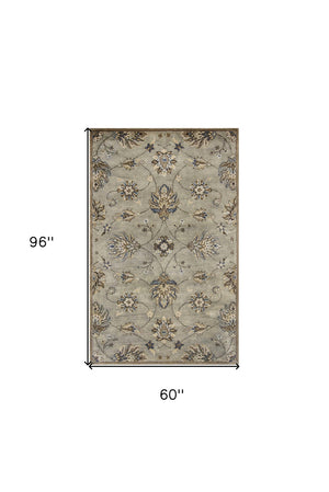 HomeRoots 8' Hand-Tufted Wool Floral Area Rug in Gray, Ivory & Brown - Elegant Design for Timeless Décor 5' X 8' 353141