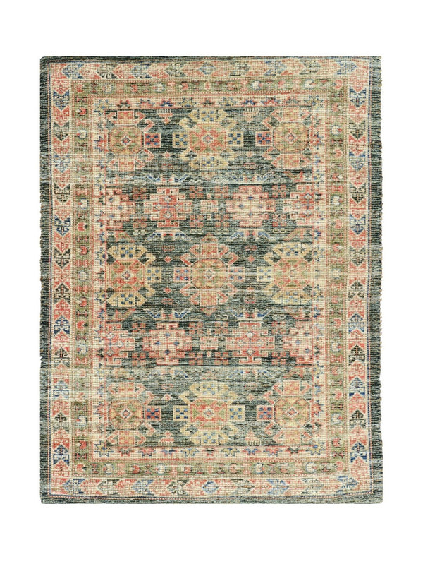 HomeRoots 5' Hand-Woven Jute Area Rug in Distressed Brick Red, Green & Brown – Rustic Southwestern Charm 7' X 9' 353142