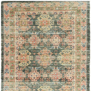 HomeRoots 5' Hand-Woven Jute Area Rug in Distressed Brick Red, Green & Brown – Rustic Southwestern Charm 7' X 9' 353142