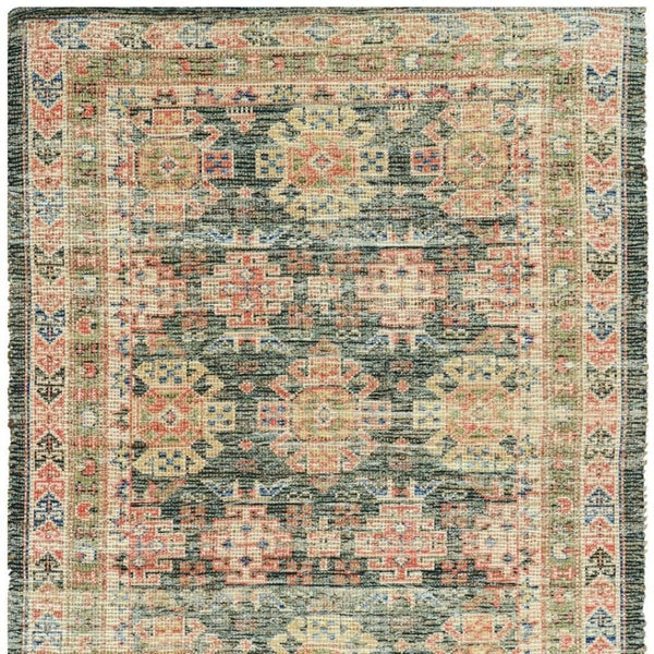 HomeRoots 5' Hand-Woven Jute Area Rug in Distressed Brick Red, Green & Brown – Rustic Southwestern Charm 7' X 9' 353142