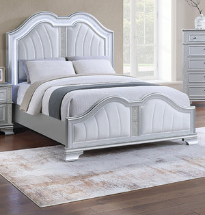 English Elm Cotemporary Queen Bed with Double-Arched Headboard, Glitter Stripe & Built-In LED Lighting, Upholstered Plush Gray 29 L x 5 W x 68 H B011S01692