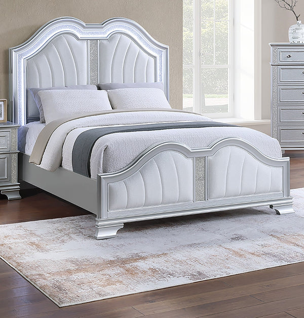 English Elm Cotemporary Queen Bed with Double-Arched Headboard, Glitter Stripe & Built-In LED Lighting, Upholstered Plush Gray 29 L x 5 W x 68 H B011S01692