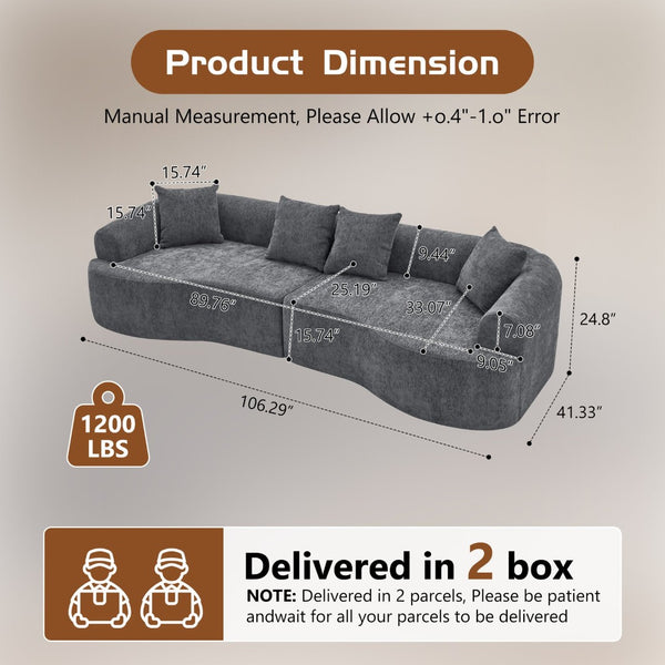 English Elm Curved Chenille Modular Sectional Sofa Boneless High-density Foam for Apartment Living Grey W3728S00008