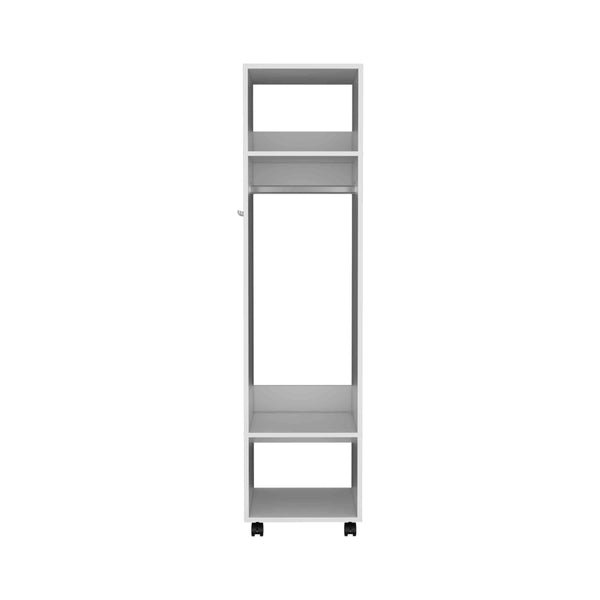 English Elm Cluster 63" Tall Wardrobe with Mirror, Shelves, Casters & Hanging Rod for Compact Room Organization White 42.2 L x 23.3 W x 5.2 H B200P240236