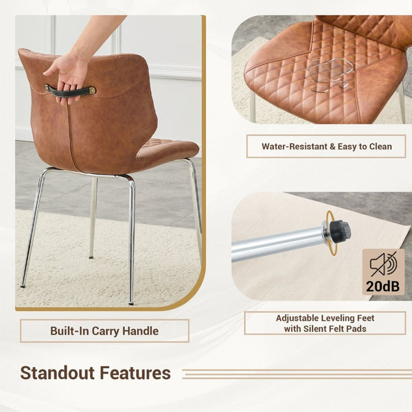 English Elm Dark Oil Waxed Faux Leather Dining Chair Set with Diamond Tufted High Back Metal Legs Brown W3493P444865