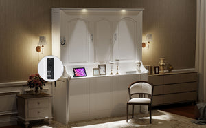 English Elm Queen Murphy Bed with Desk, Built-In LED Lights, USB Charging Ports & Space-Saving Modern Design White N7500004014K