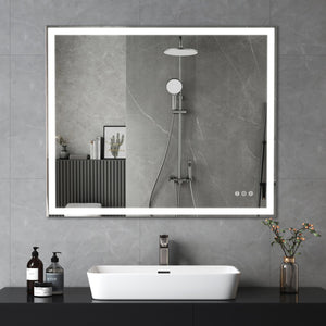 English Elm 30x36 LED Bathroom Mirror Silver Frame, Touch Dimmer, Anti-Fog, IP44 Waterproof, Tray Shelf, Smart Memory Lights W708P176757