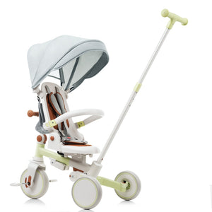 English Elm 7 in 1 Convertible Toddler Trike Aluminum Foldable Push Bike with Canopy for Ages 1 to 6 Green N726P248345L