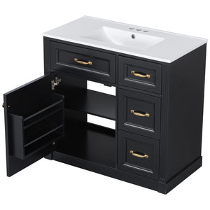English Elm 36 Inch Bathroom Vanity With Sink & Soft-Close Drawers - Modern Black Cabinet For Smart Storage N725P336549B