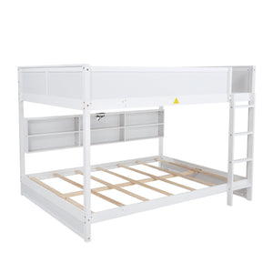 English Elm Queen Over Queen Floor Bunk Bed with Built-In Storage Shelves, USB Charging Station, Solid Pine Frame, Safety Rails and LadderDesigned for Space Saving and Modern Bedrooms White W504S00240