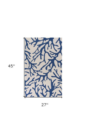 Homeroots 2' X 4' Ivory And Blue Area Rug - Stylish Accent For Living Spaces, Adds Warmth & Sophistication 2" X 4" Polyester 353397