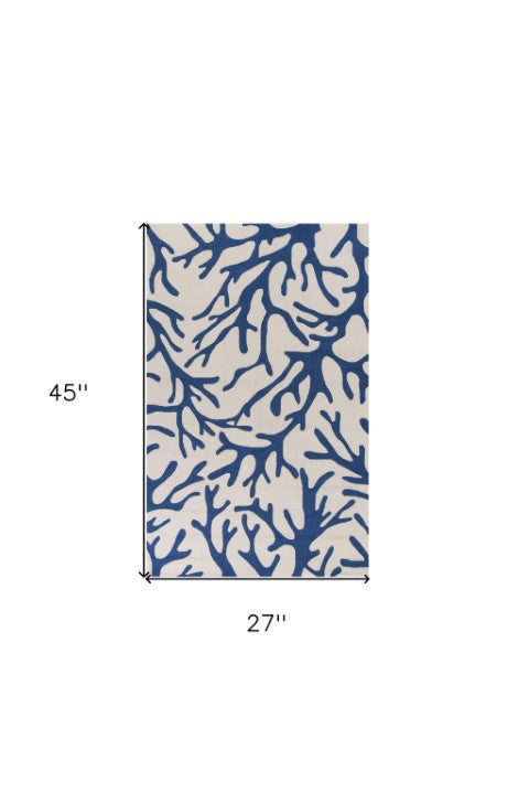 Homeroots 2' X 4' Ivory And Blue Area Rug - Stylish Accent For Living Spaces, Adds Warmth & Sophistication 2" X 4" Polyester 353397