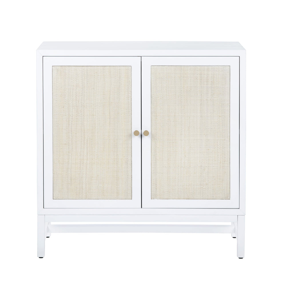 Crestview Collection Coastal Cabinets: Elegant Mindi Wood & Raffia Storage Solution With Wicker-paneled Doors, Easy Assembly White Solid Wood Cvfdr1154