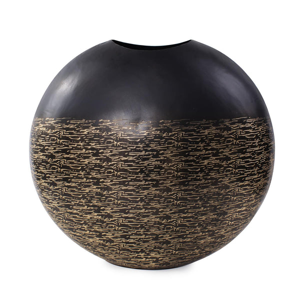 Howard Elliott Golden Thread Matte Vase With Intricate Golden Etchings For Stunning Home Décor And Elegance Black Iron 35343-howard-elliott