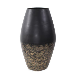 Howard Elliott Golden Thread Large Cask Vase - Matte Black Design With Elegant Golden Etchings For Stunning Decor Black Iron 35344-howard-elliott