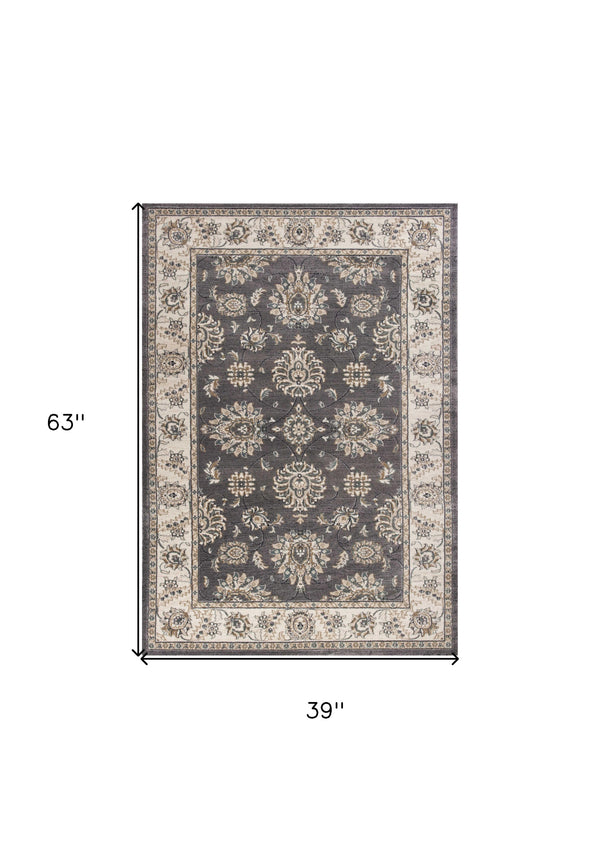 Homeroots 3' X 5' Gray And Ivory Floral Area Rug  Polypropylene 353460