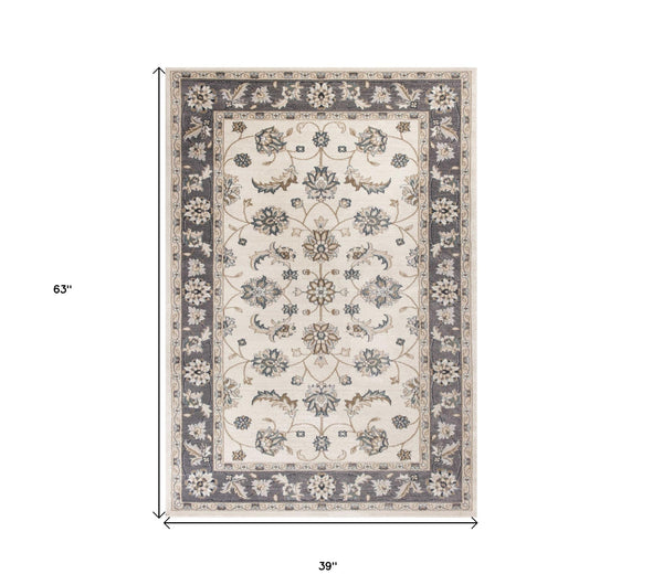 Homeroots 3' X 5' Gray And Ivory Floral Area Rug  Polypropylene 353462