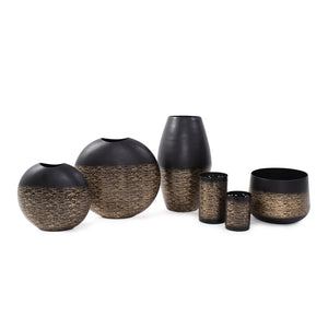 Howard Elliott Golden Thread Matte Vase With Intricate Golden Etchings For Stunning Home Décor And Elegance Black Iron 35342-howard-elliott