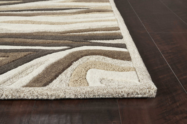 Homeroots 2' X 4' Natural Beige Hand Tufted Abstract Waves Indoor Accent Rug  Wool 353538