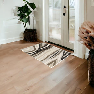 Homeroots 2' X 4' Natural Beige Hand Tufted Abstract Waves Indoor Accent Rug  Wool 353538