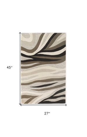 Homeroots 2' X 4' Natural Beige Hand Tufted Abstract Waves Indoor Accent Rug  Wool 353538
