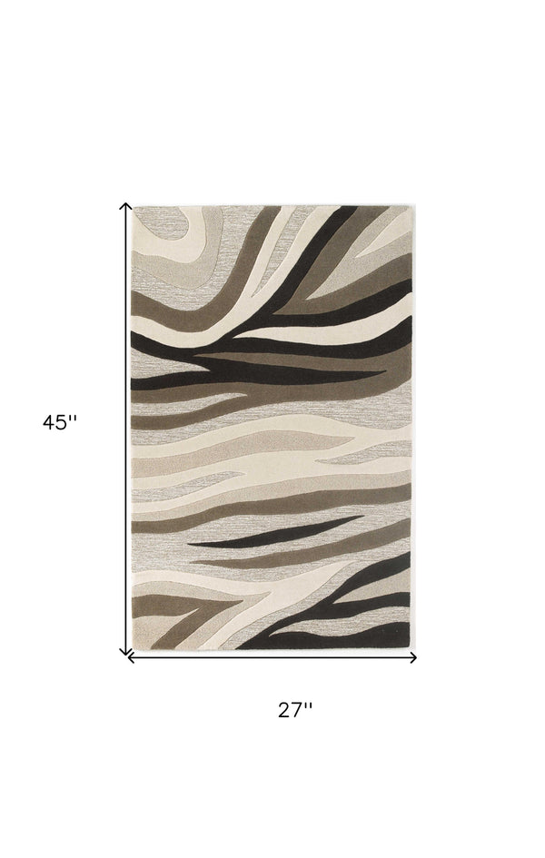 Homeroots 2' X 4' Natural Beige Hand Tufted Abstract Waves Indoor Accent Rug  Wool 353538