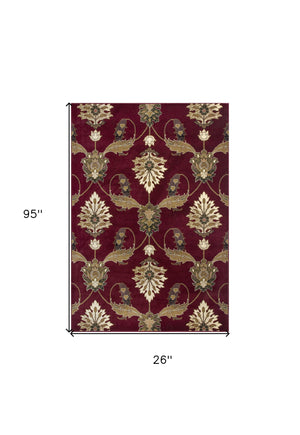 Homeroots 8' Red And Ivory Floral Runner Rug  Polypropylene 353585