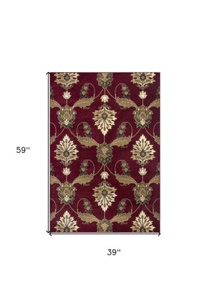 Homeroots 3' X 5' Red Area Rug  Polypropylene 353586