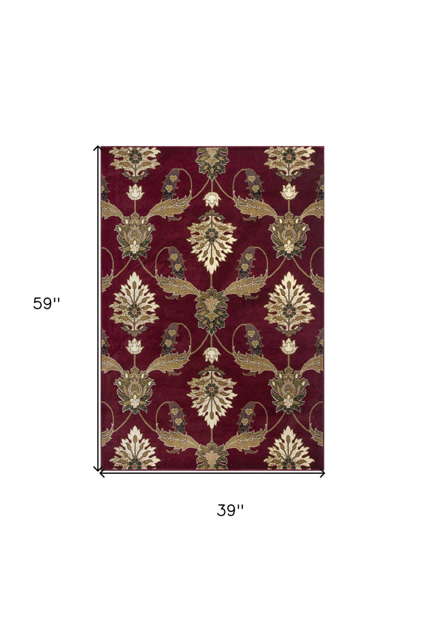 Homeroots 3' X 5' Red Area Rug  Polypropylene 353586