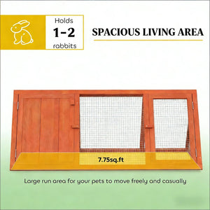 English Elm Stable Triangular Rabbit Hutch Fir Wood Frame with Wire Mesh Run for Small Animals T3971P481615