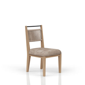 English Elm Rope Woven-Back Dining Chair with Vanilla Wood Frame and Camel Upholstered Seat for Stylish Comfort Brown 39.75 L x 21.75 W x 13.5 H B2699P296294