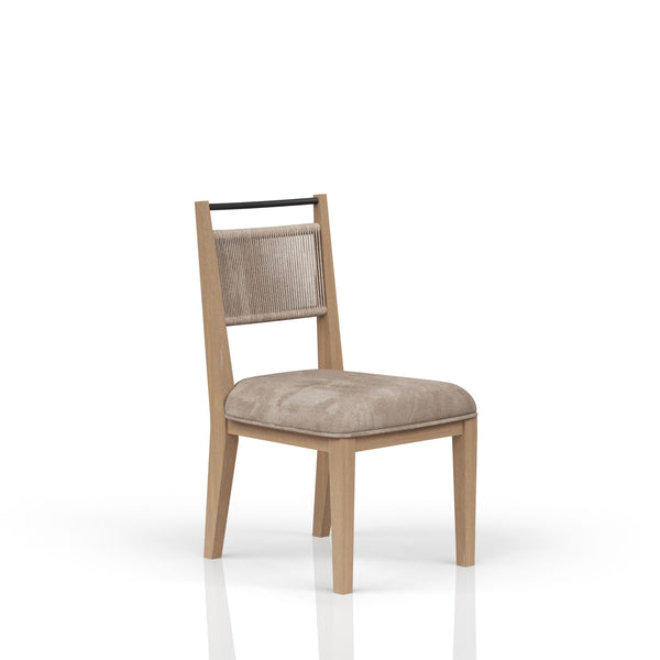 English Elm Rope Woven-Back Dining Chair with Vanilla Wood Frame and Camel Upholstered Seat for Stylish Comfort Brown 39.75 L x 21.75 W x 13.5 H B2699P296294