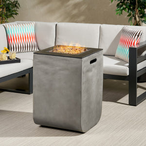 Christopher Knight Home® - Noble House - Adio Outdoor Modern 19.5-Inch Fire Column, Light Gray and Gloss Black