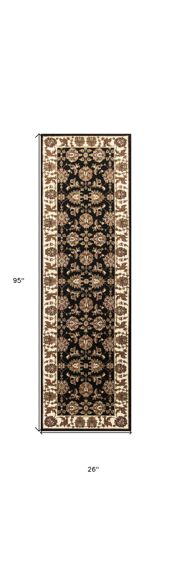 Homeroots 2' X 8' Black Or Ivory Traditional Bordered Rug  Polypropylene 353601