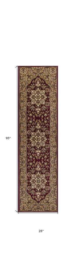 Homeroots 2' X 8' Red Or Beige Medallion Runner Rug  Polypropylene 353607