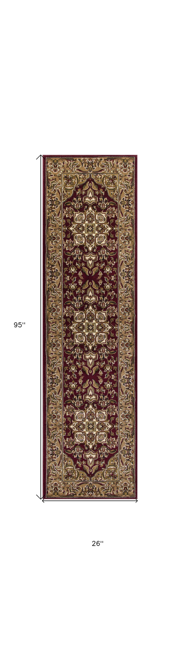 Homeroots 2' X 8' Red Or Beige Medallion Runner Rug  Polypropylene 353607