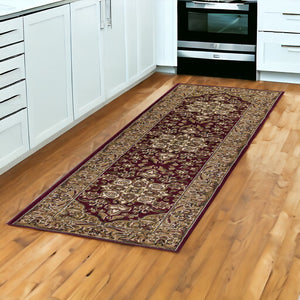 Homeroots 2' X 8' Red Or Beige Medallion Runner Rug  Polypropylene 353607