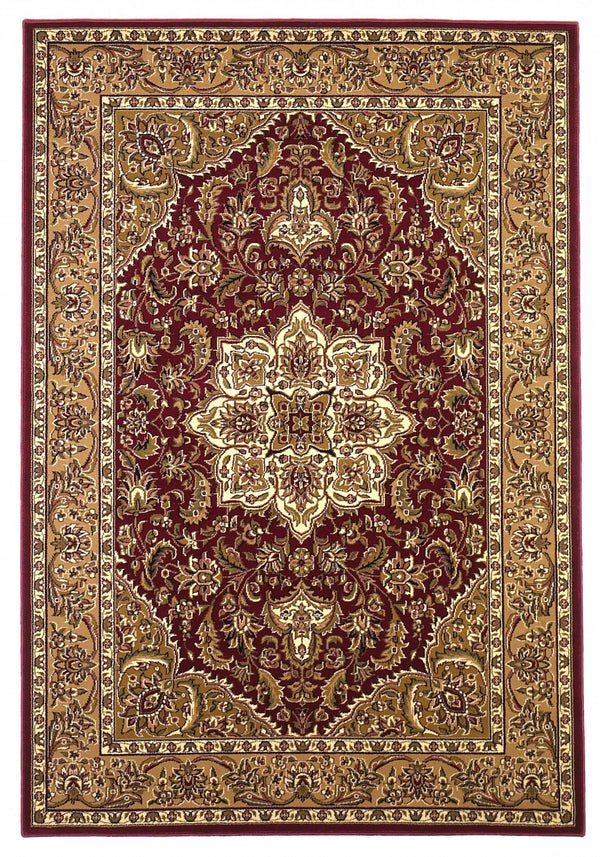 Homeroots 3' X 5' Red Beige Machine Woven Floral Medallion Indoor Area Rug  Polypropylene 353608