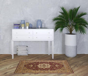 Homeroots 3' X 5' Red Beige Machine Woven Floral Medallion Indoor Area Rug  Polypropylene 353608